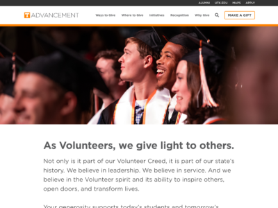 Screenshot of the UT Advancement Homepage.