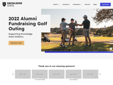 Screenshot of the homepage design for an Alumni Golf Fundraising Template