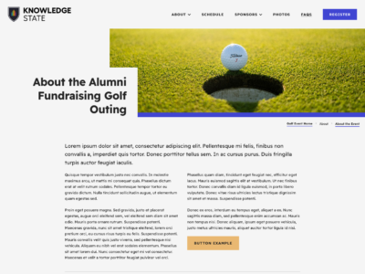 Screenshot of a content page design for an Alumni Golf Fundraising Template